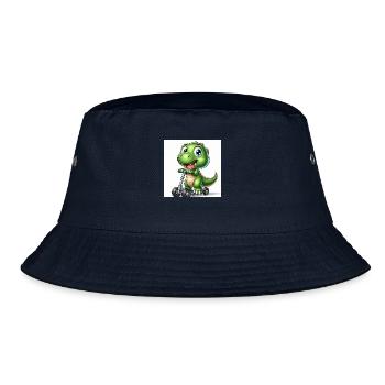 Krokodil grün mit blauen Augen auf einem Roller - Bucket Hat - Navy - Vorne