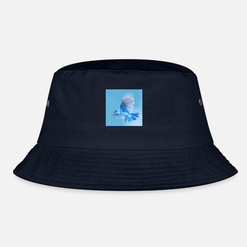 blauer Singvogel im Flug blauer Hintergrund Bucket Hat
