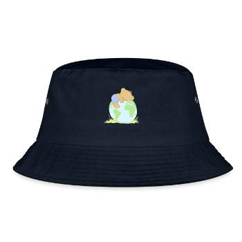 Cute Teddy Bear hugging world globe. - Bucket Hat - Navy - Vorne