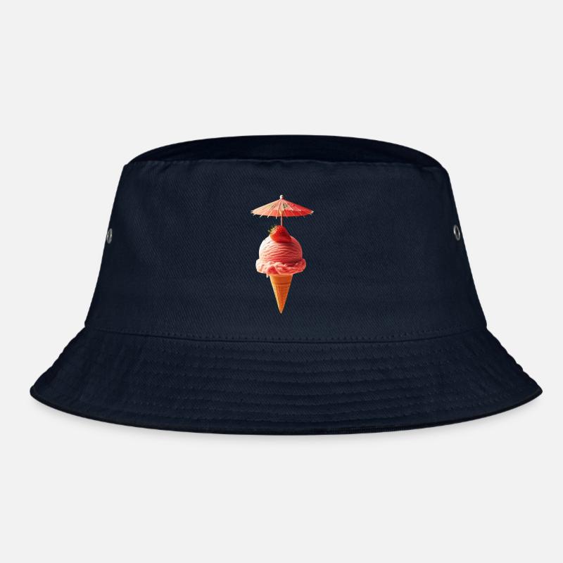 Erdbeereis mit Schirm | Sommer und Eis - Bucket Hat - Navy