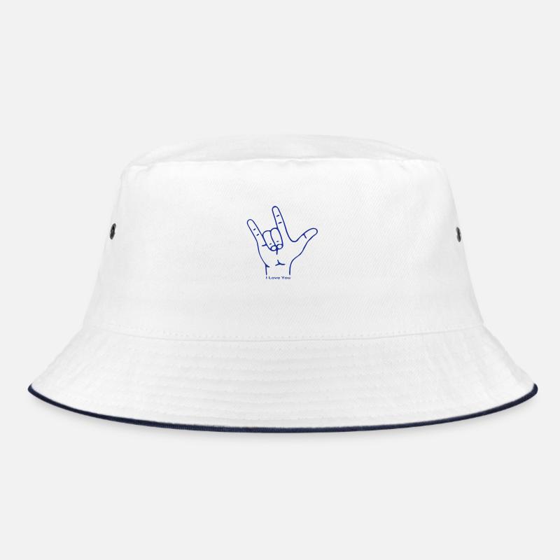Fingerzeichen ILY - Bucket Hat - Weiß/Navy