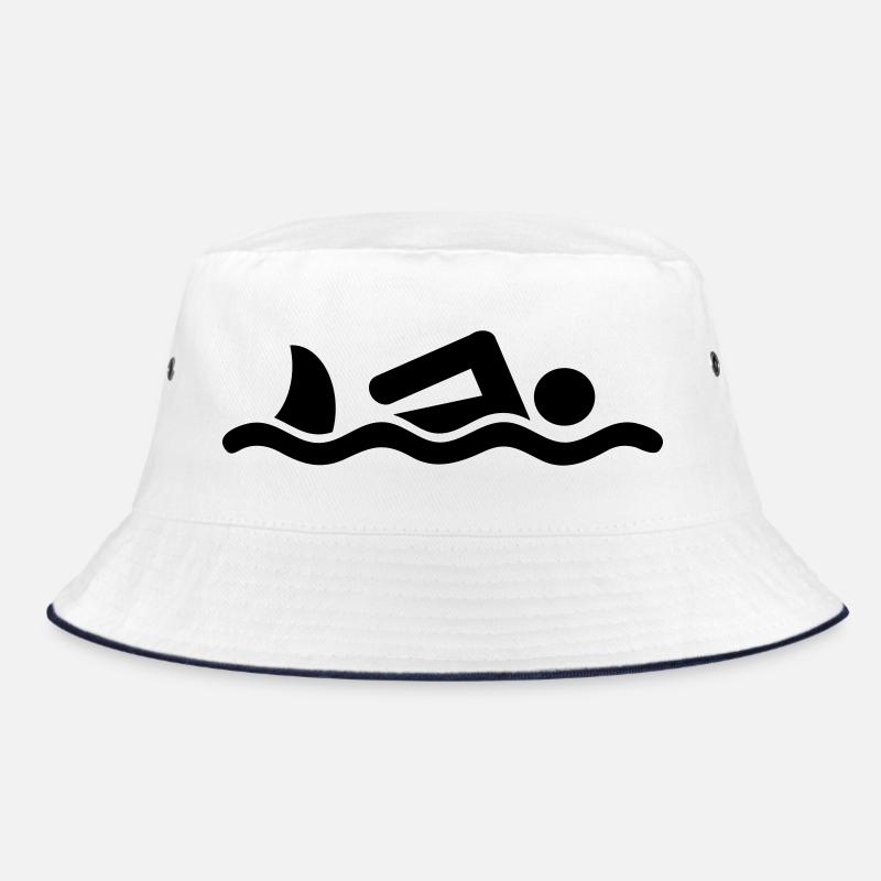 Swimmer with a shark - Bucket Hat - white/navy