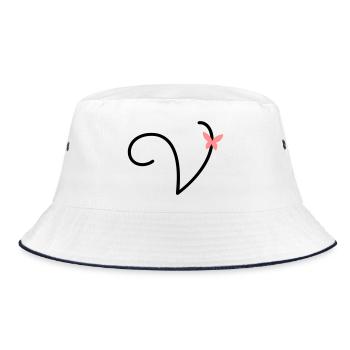Buchstabe V Schmetterlingsbuchstabe - Bucket Hat - Weiß/Navy - Vorne