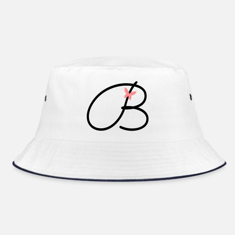 Buchstabe B Anfangsbuchstabe Schmetterling - Bucket Hat - Weiß/Navy