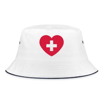 Heart With Swiss Cross (I Love Switzerland / 1C) - Bucket Hat - white/navy - Front