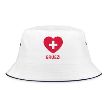Grüezi (Switzerland / Heart / Swiss Flag / 1C) - Bucket Hat - white/navy - Front