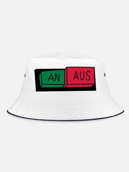 An / Aus Schalter - Bucket Hat - Weiß/Navy - Vorne