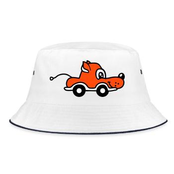 Dog Car Toy Remote Controlled Driving Wheels Cute - Bucket Hat - white/navy - Front