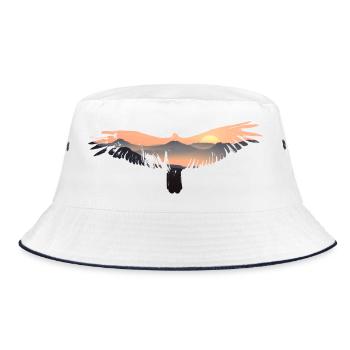 Eagle, Bird, Mountains, Animal Motif, Sunrise - Bucket Hat - white/navy - Front