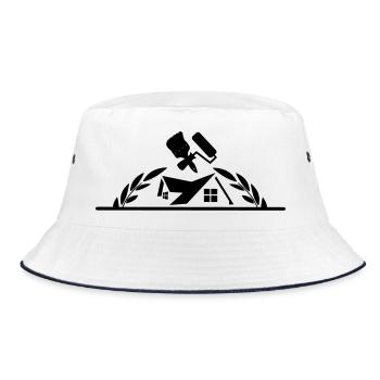 Haus in halbem Lorbeerkranz mit Pinsel und Farbroller - Bucket Hat - Weiß/Navy - Vorne