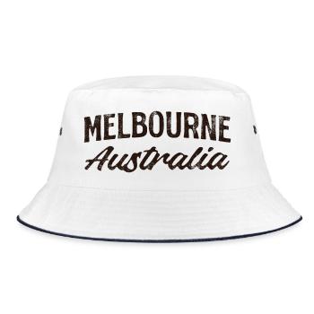 Melbourne Australia Vintage Lettering - Bucket Hat - white/navy - Front