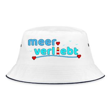 Meerverliebt Leuchtturm Herzdesign - Bucket Hat - Weiß/Navy - Vorne