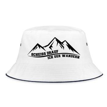 Scheiss drauf ich geh wandern lustiger Spruch - Bucket Hat - Weiß/Navy - Vorne