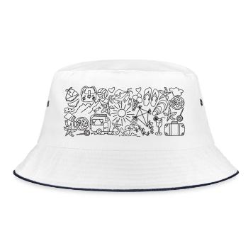 Urlaub Ferien Strand Wohnmobil und Meer - Bucket Hat - Weiß/Navy - Vorne