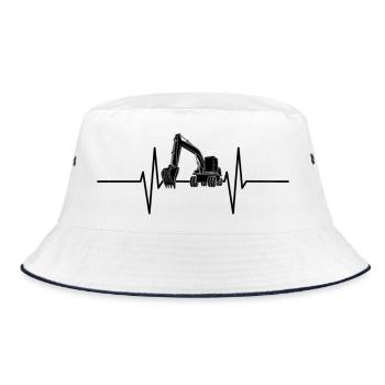 Herzschlag mit Bagger - Bucket Hat - Weiß/Navy - Vorne