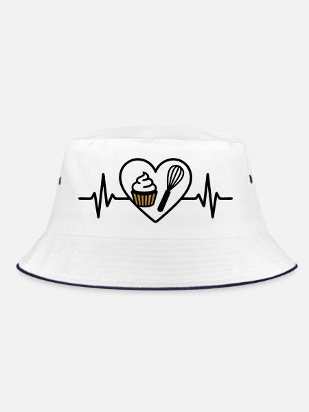 Patisserie Herz Schneebesen Dessert Süß - Bucket Hat - Weiß/Navy - Vorne