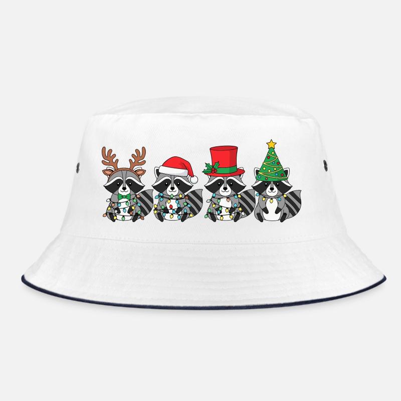 Waschbär Weihnachtsmann Weihnachtsbeleuchtung - Bucket Hat - Weiß/Navy