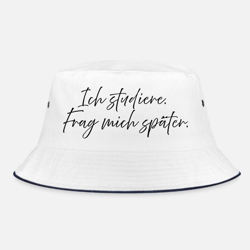 Ich studiere. Frag mich später. - Bucket Hat - Weiß/Navy