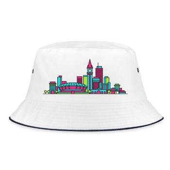Adelaide City Skyline Cathedral Modern Line Art - Bucket Hat - white/navy - Front