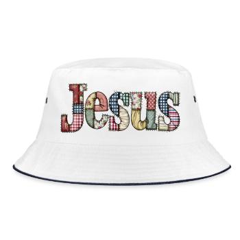 Patchwork Jesus Lettering - Bucket Hat - white/navy - Front