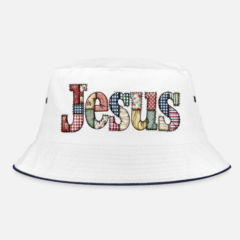 Patchwork Jesus Lettering Bucket Hat