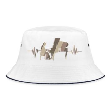 Pianist am Flügel mit Herzschlag - Bucket Hat - Weiß/Navy - Vorne