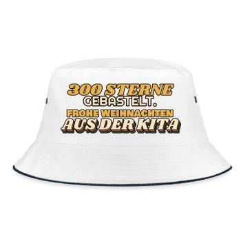 300 Sterne gebastelt - Frohe Weihnachten Kita - Bucket Hat - Weiß/Navy - Vorne