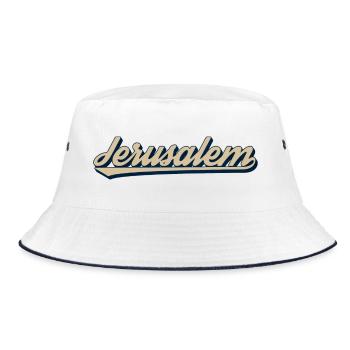 Jerusalem Schriftzug Design - Bucket Hat - Weiß/Navy - Vorne