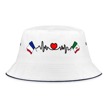 Cardio-Herz mit Flagge Frankreich und Flagge Mexiko - Bucket Hat - Weiß/Navy - Vorne