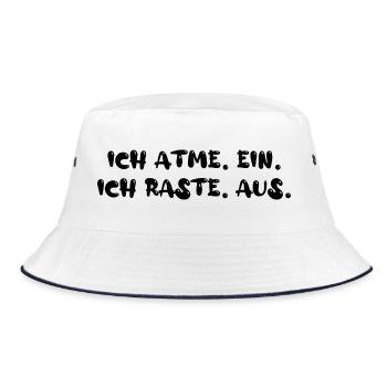 Ich atme ein. Ich raste aus. - Bucket Hat - Weiß/Navy - Vorne