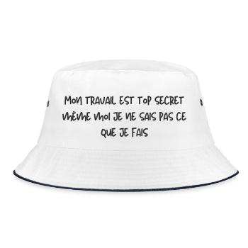 Meine Arbeit ist streng geheim, auch wenn ich es nicht weiß - Bucket Hat - Weiß/Navy - Vorne