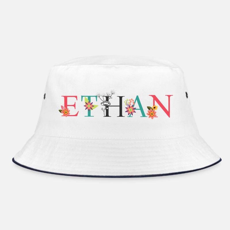 ETHAN Name Art avec des fleurs brodées Bob