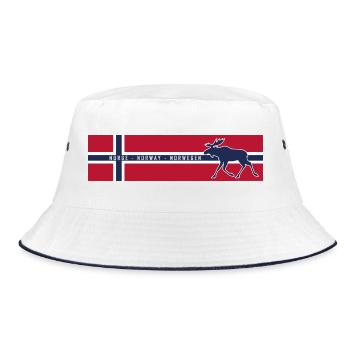 Norge - Norway - Norwegen - Flagge - Elch rechts - Bucket Hat - Weiß/Navy - Vorne
