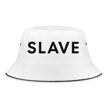 Bold “SLAVE” Typography – Submissive Pride - Bucket Hat - white/navy - Front