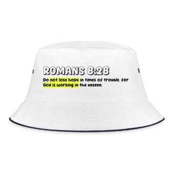 Zitat aus dem christlichen Glauben - Bucket Hat - Weiß/Navy - Vorne