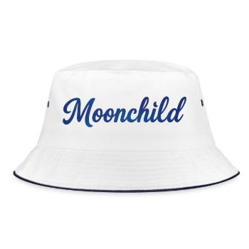 Moonchild Blau Script – Nachtstil - Bucket Hat - Weiß/Navy - Vorne