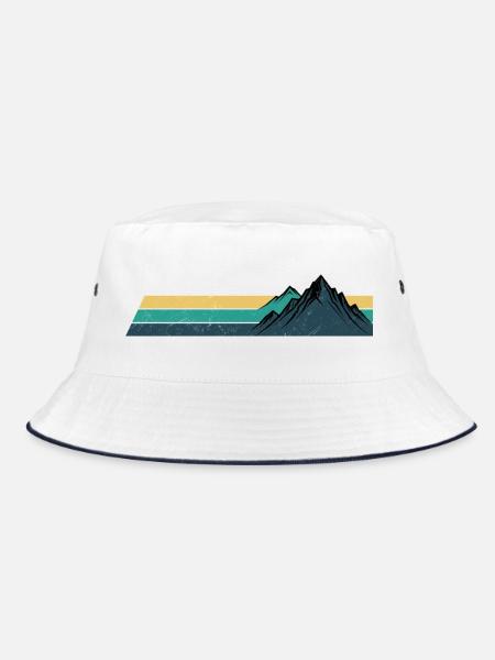Retro Mountain Sunset Stripes - Bucket Hat - white/navy - Front
