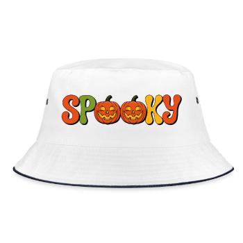 Spooky Kürbis Schriftzug - Bucket Hat - Weiß/Navy - Vorne