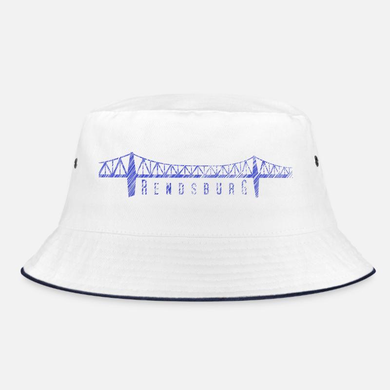 Rendsburg High Bridge – Sketched Skyline - Bucket Hat - white/navy