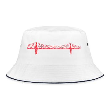 Rendsburger Hochbrücke Skizze – Eisenbahnbrücke Wa - Bucket Hat - Weiß/Navy - Vorne