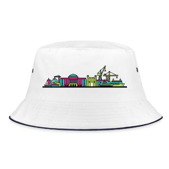 Milton Keynes City Skyline Xscape Modern Line Art - Bucket Hat - white/navy - Front