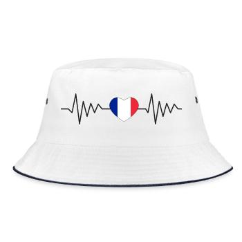 Schlagendes trikolores Herz, France Drapeau - Bucket Hat - Weiß/Navy - Vorne