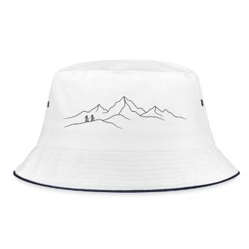 Minimalist Mountain Hikers Line Art - Bucket Hat - white/navy - Front