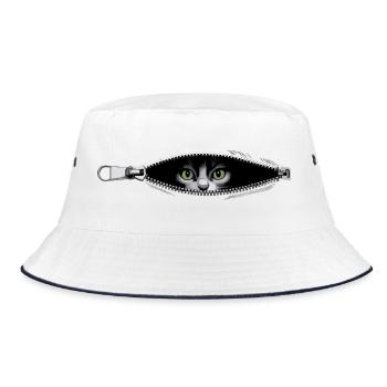 Cat Zipper Cat Mom Cat Cute Cats - Bucket Hat - white/navy - Front