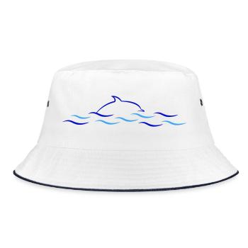 Azure Wavy Lines with Dolphin - Bucket Hat - white/navy - Front