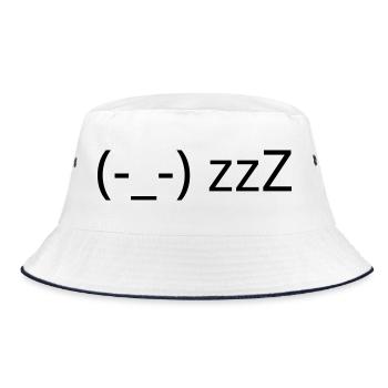 Schlafendes Emote (-_-) zzZ müde Kaomoji - Bucket Hat - Weiß/Navy - Vorne