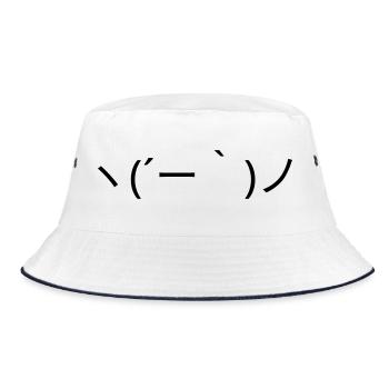 Relaxed Emote ヽ( ́ー')ノ Carefree Kaomoji - Bucket Hat - white/navy - Front