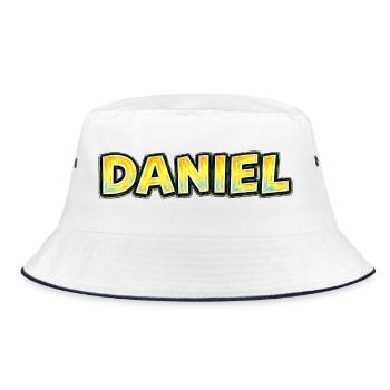 Daniel – Handgezeichnete Typografie - Bucket Hat - Weiß/Navy - Vorne
