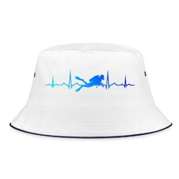 Geschenkidee für einen Freediver mit Gerätetauchen - Bucket Hat - Weiß/Navy - Vorne
