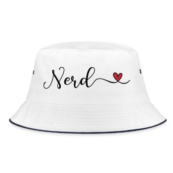 Nerd Schriftzug mit Herz - Bucket Hat - Weiß/Navy - Vorne